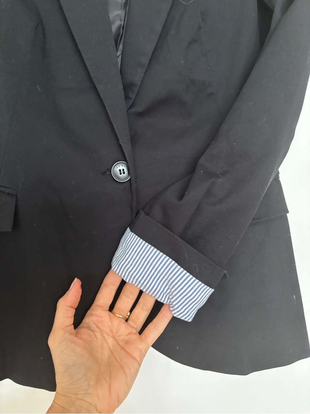 Zara Black Blazer with Blue-White Stripe Cuff
